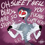  &lt;3 1:1 anthro avian bird clothing demon feathers helluva_boss male open_mouth owl solo stolas_(vivzmind) tearing_clothing text torn_clothing 