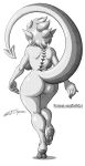  anthro big_breasts big_butt breasts butt dragon ear_piercing ear_ring female hi_res monochrome nude piercing rear_view scificat solo standing text url 