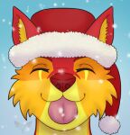  anthro canid canine canis christmas clothing deanwolfwood digital_media_(artwork) hat headgear headwear holidays male mammal snow solo tongue wolf 
