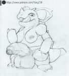  balls big_balls big_penis breasts claws feral genitals gynomorph intersex nidoqueen nintendo nipples patreon penis pok&eacute;mon pok&eacute;mon_(species) sketch standing text tongue tongue_out url video_games yang_(artist) 