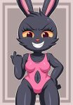  anthro black_body black_fur clothed clothing eyelashes female fur hi_res huitu_c lagomorph leporid mammal rabbit swimwear teeth thick_thighs wide_hips 