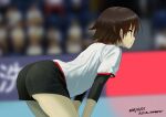 ass autism_wanderer brown_eyes brown_hair girls_und_panzer isobe_noriko short_hair shorts signed sport volleyball 