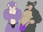  2016 abs alolan_rattata anthro barely_visible_genitalia barely_visible_penis belly big_bulge big_pecs black_body black_fur blush buckteeth bulge clothed clothing colored crossed_arms duo fur geng genital_outline genitals jockstrap looking_at_another looking_at_genitalia male mammal musclegut muscular muscular_anthro muscular_male navel nintendo overweight overweight_anthro overweight_male pecs penis penis_envy penis_outline pok&eacute;mon pok&eacute;mon_(species) purple_body purple_fur rattata red_eyes regional_form_(pok&eacute;mon) rodent shaded teeth thick_thighs thong underwear underwear_only video_games whiskers white_belly 