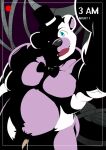  2016 anthro belly bow_tie cable colored convenient_censorship creepy detailed_background five_nights_at_freddy&#039;s funtime_freddy_(fnaf) fur geng hi_res high-angle_view looking_at_viewer machine male mammal multicolored_body multicolored_fur musclegut muscular_arms navel nude open_mouth overweight overweight_anthro overweight_male pecs pubes purple_body purple_fur reaching_towards_viewer robot security_camera shaded shadow sister_location smile solo teeth text time tongue two_tone_body two_tone_fur ursid video_games white_body white_fur 
