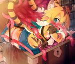  anthro bodily_fluids dagasi detailed_background felid female looking_back mammal mia_(world_flipper) mimic_chest pantherine solo tears tentacle_sex tentacles tiger 