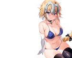  blonde_hair blush bow braids fate/grand_order fate_(series) jeanne_d&#039;arc_(fate) long_hair navel painteen ponytail thighhighs white 