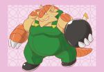  00murice 2013 anthro belly bodily_fluids bomb brown_body clothing explosives kemono klonoa_(series) male mammal overalls overweight overweight_anthro overweight_male pango_(klonoa) pangolin solo sweat video_games 