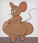  2021 anthro belly big_butt brown_body butt jerry_mouse male mammal metro-goldwyn-mayer mouse murid murine overweight overweight_anthro overweight_male rear_view ridiculouscake rodent simple_background solo tom_and_jerry wide_hips 