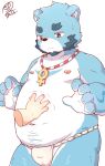  2021 anthro asian_clothing belly blue_body blue_fur clothing east_asian_clothing full_attack fundoshi fur hi_res japanese_clothing male mammal navel nipples overweight solo_focus tail784822345 underwear ursid white_body white_fur young 十泉介 