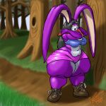  1:1 2007 anthro boots breasts cleavage clothed clothing female footwear forest kazecat lagomorph leporid mammal plant rabbit solo thick_thighs tree violet_bunny 
