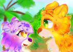  amber_eyes canon_couple disney dulce_(elena_of_avalor) duo elena_of_avalor featherbitter felid female fur green_eyes jaquin male mammal migs orange_body orange_fur purple_body purple_fur smile spots spotted_body spotted_fur yellow_body yellow_fur 