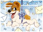  brown_body brown_fur canid canine canis crownedvictory domestic_dog envelope female feral fur happy hi_res mail mammal olive_the_other_reindeer patreon ribbons smile stippling tagme white_body white_fur 