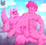  2021 5_fingers 5_toes abs absurd_res alien anthro balls big_muscles blue_sky blush bodily_fluids cartoon_network claws corrupted_gem day duo erection eyebrows feet fermrviper finger_claws fingers gem gem_(species) genital_fluids genitals glans hair hi_res horn human human_on_anthro humanoid_genitalia humanoid_penis imminent_anal imminent_sex interspecies licking licking_lips licking_own_lips male male/male mammal monster monster_steven muscular muscular_male nipples nude open_mouth pecs penis pink_balls pink_body pink_eyebrows pink_eyes pink_glans pink_hair pink_penis pink_pubes pink_skin pink_theme pink_tongue precum pubes self_lick signature sky smile spread_legs spreading steven_quartz_universe steven_universe toes tongue tongue_out vein veiny_penis 