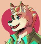  absurd_res anthro canid canine canis clothing fluffy hi_res male mammal manly mohawk multicolored_body shirt skelesass smile solo teeth topwear undershirt wolf 