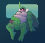  anthro arthropod balls beetle belly blush bug_fables genitals green_body hi_res horn humanoid_genitalia humanoid_penis insect kabbu_(bug_fables) male moonsprout_games musclegut pecs penis redeyedgazer sitting slightly_chubby solo thick_thighs video_games wings 