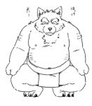  asian_clothing canid canine canis chubby_anthro chubby_male clothing crouching east_asian_clothing garouzuki japanese_clothing low_res male mammal mawashi monochrome relaxing solo sumo text wolf 