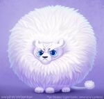  2021 blue_eyes cryptid-creations felid feral fluffy frown fur grumpy hair lion male mammal pantherine purple_background simple_background solo text url white_body white_fur white_hair 