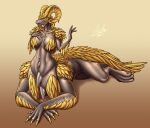  big_breasts breasts capcom claws crossed_legs curved_horn dragon elder_dragon female growingdragon horn jewelry kulve_taroth looking_at_viewer lying monster_hunter necklace non-mammal_breasts scales scalie solo spikes taur video_games yellow_body yellow_scales 