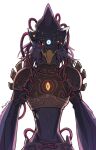  anthro armor avian beak blood blue_body blue_feathers bodily_fluids breath_of_the_wild corruption feathers glowing glowing_eyes hi_res ian_rizardon male nintendo possession revali rito solo the_legend_of_zelda video_games windblight_ganon 