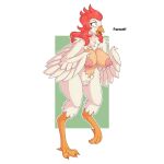 1:1 4_toes absurd_res alpha_channel anisodactyl anthro areola avian beak big_breasts bird bird_feet breasts chicken feathered_wings feathers feet female galliform gallus_(genus) hair hi_res human_to_anthro nipples non-mammal_breasts nude phasianid red_hair solo species_transformation toes transformation unidentified-tf white_body white_feathers wings 