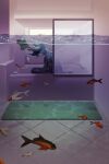  2:3 ambient arh bath bathroom blue_body blue_fur canadian_lynx felid feline fish fur hi_res lynx mammal marine mood refraction sitting surreal underwater vincent_lynx water 