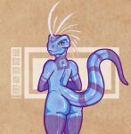  anthro areye_(artist) argonian bethesda_softworks big_butt blush butt eyelashes feathers from_behind_position girly glistening glistening_body glistening_skin hi_res imminent_sex looking_at_viewer looking_back male markings nude rear_view reptile scales scalie sex shaded solo tattoo the_elder_scrolls thick_thighs video_games 