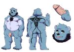  2021 absurd_res anthro balls beard blue_body blue_fur butt erection facial_hair flaccid fur genitals green_eyes hi_res humanoid_genitalia humanoid_hands humanoid_penis kemono male mammal model_sheet moobs multiple_poses nipples overweight overweight_male penis pose simple_background solo suriruxi tongue tongue_out ursid white_background 