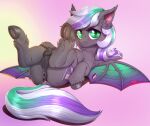  2021 absurd_res animal_genitalia animal_pussy anus bat_pony cutie_mark dankflank digital_media_(artwork) equid equine_pussy eyelashes fan_character female fur genitals green_eyes hasbro hi_res hooves mammal multicolored_tail my_little_pony pussy simple_background smile solo teats underhoof wings 