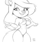  1:1 animaniacs anthro bedroom_eyes bikini clothing female looking_at_viewer mammal minerva_mink mink monochrome mustelid musteline narrowed_eyes seductive shrug solo swimwear warner_brothers xylas 