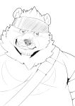  2021 absurd_res anthro belly blush clothing goro_(live-a-hero) hi_res kemono live-a-hero male mammal monochrome overweight overweight_male portrait shirt simple_background sketch solo topwear ursid video_games watoson white_background 