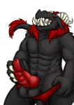  abs anthro balls big_teeth clothing demon fawing genitals hair holding_penis horn knot male monster nightmare_(fawing) penis red_hair solo underwear 