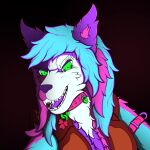 1:1 absurd_res anthro belt belt_collar canid canine canis collar collar_ring collar_tag criegrrunov female fluffy hair hi_res mammal neon pink_hair solo vampire wolf 