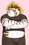  2021 9dtq0 absurd_res anthro belly blush bottomwear bulge clothing felid fur hi_res kemono licho_(tas) male mammal overweight overweight_male pantherine pants shirt solo tiger tokyo_afterschool_summoners topwear undressing video_games white_body white_fur 