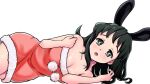  1girl :o alternate_costume blush breasts christmas cleavage green_eyes green_hair highres kimetsu_no_yaiba kwrrrrrr looking_at_viewer lying makomo_(kimetsu) on_side santa_dress simple_background small_breasts solo white_background 