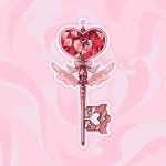  bow crack gem halftone heart key myon_(tokipi) no_humans original outline pink_background pink_bow pink_outline wings 