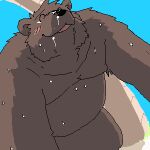  1:1 2006 anthro black_nose blush bodily_fluids brown_body brown_fur digital_media_(artwork) eyes_closed fur kemono leopon low_res male mammal oekaki overweight overweight_male solo sweat ursid 