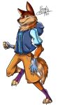  adult_teen anthro bottomwear brown_body brown_eyes brown_fur canid canine canis chain claws clothing fenris64 fingerless_gloves fist footwear fur gloves handwear hi_res male mammal pose shaded shorts sleveless_hoodie smile smirk socks solo teeth wolf zipper 