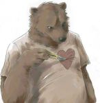 2006 anthro brown_body brown_fur clothing fur humanoid_hands kemono leopon low_res male mammal overweight overweight_male shirt simple_background solo topwear ursid white_background 