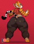  2021 absurd_res anthro big_butt blush butt clothing dreamworks felid female hi_res huge_butt kung_fu_panda looking_at_viewer looking_back mammal master_tigress pantherine solo sssonic2 tiger 