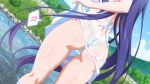  1girl anger_vein aqua_panties ass blue_hair day dimples_of_venus dress dutch_angle game_cg head_out_of_frame highres long_hair non-web_source panties sakura_succubus see-through solo spoken_anger_vein standing underwear very_long_hair wading wanaca wet wet_clothes wet_dress white_dress 