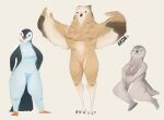  2021 anthro avian beak big_breasts bird blush breast_squeeze breasts chest_tuft claws colored featureless_breasts featureless_crotch female full-length_portrait group hi_res kkoart looking_at_viewer mammal marine markings multiple_images owl penguin pinniped portrait seal shaded short short_stack simple_background smile standing thick_thighs tuft watermark wing_hands wings 