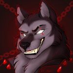  1:1 anthro canid canid_demon canine canis chain clothing demon grin hellhound helluva_boss hi_res icon male mammal scar smile solo tv_thari vortex_(vivzmind) wolf 