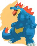  2008 4:5 anthro belly blue_body feraligatr kemono leopon low_res nintendo pok&eacute;mon pok&eacute;mon_(species) simple_background slightly_chubby solo teeth tongue tongue_out video_games 