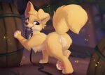  2020 angel_(lady_and_the_tramp) anus barrel blurred_background butt canid canine canis cheek_tuft chest_tuft claws collar detailed_background digital_media_(artwork) digitigrade disney domestic_dog facial_tuft female feral finger_claws floppy_ears fur genitals head_tuft hioshiru holding_object humanoid_genitalia humanoid_pussy lady_and_the_tramp leash looking_back lop_ears mammal pawpads pink_pawpads purple_eyes pussy quadruped raised_tail rear_view solo spiked_collar spikes toe_claws tuft 