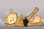 aggressive_retsuko anthro black_clothing black_underwear bodily_fluids brown_body brown_fur clothing fur grey_background hand_behind_head looking_at_viewer lying male mole_(marking) mostly_nude multicolored_body multicolored_fur nipples on_side pose raised_leg resasuke sanrio simple_background smaller_version_at_source solo submarine_screw sweat underwear yellow_body yellow_fur 