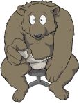  2006 anthro asian_clothing black_nose brown_body brown_fur chair clothing east_asian_clothing fundoshi fur furniture japanese_clothing kemono leopon low_res male mammal overweight overweight_male simple_background sitting solo underwear ursid white_background 