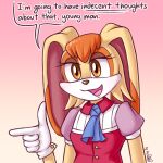  1:1 2020 animal_humanoid anthro blush clothed clothing comic_panel dsp2003 english_text female fully_clothed gesture gradient_background hi_res humanoid i&#039;m_gonna_have_sexual_thoughts_about_that lagomorph lagomorph_humanoid leporid_humanoid mammal mammal_humanoid mature_anthro mature_female meme open_mouth pointing pointing_at_another rabbit_humanoid signature simple_background solo sonic_the_hedgehog_(series) speech_bubble text vanilla_the_rabbit 