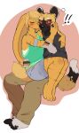  ! 2015 african_wild_dog anthro athletic bent_legs big_ears black_nose blonde_hair blush bottomwear canid canine cargo_pants clothing duo eyebrows eyes_closed fari_paredes female fur fur_pattern fuzzy_tail hair hand_on_cheek hand_on_hip hi_res hoodie huge_ears hybrid kissing_cheek legs_together male male/female mammal multicolored_body multicolored_fur on_lap orange_eyes pants raised_eyebrows romantic romantic_couple samantha_butryn shirt shorts sitting_on_lap tank_top tizzle_bizzle topwear undershirt 