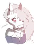 &lt;3 2021 3:4 anthro black_nose blush breasts canid canid_demon character_name collar demon ear_piercing ear_ring female fur hair hellhound helluva_boss hi_res loona_(vivzmind) mammal piercing red_sclera simple_background solo spiked_collar spikes swetpot white_background white_body white_fur 