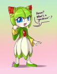  2020 blush clothing cosmo_the_seedrian dress dsp2003 elemental_creature female flora_fauna gradient_background hi_res humanoid humor joke looking_at_viewer open_mouth plant seedrian signature simple_background solo sonic_the_hedgehog_(series) sonic_x 